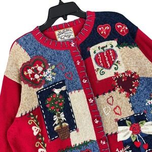 Vintage Y2K Heirloom Collectibles Valentine Heart Patchwork Cardigan XL Womens